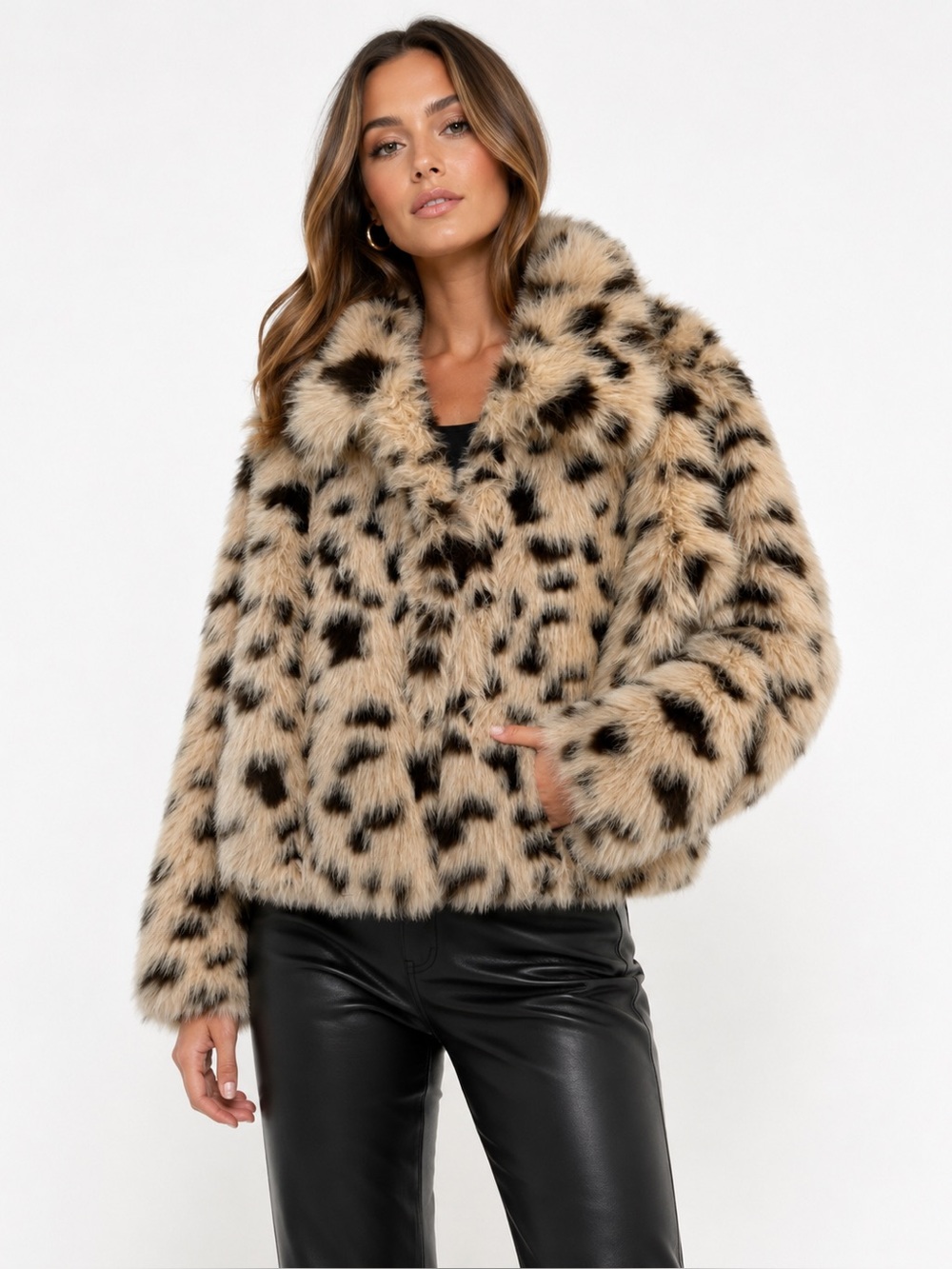 Kenneth Cole Faux Fur Leopard Coat Medium NWT Natural Brown Multi Glam